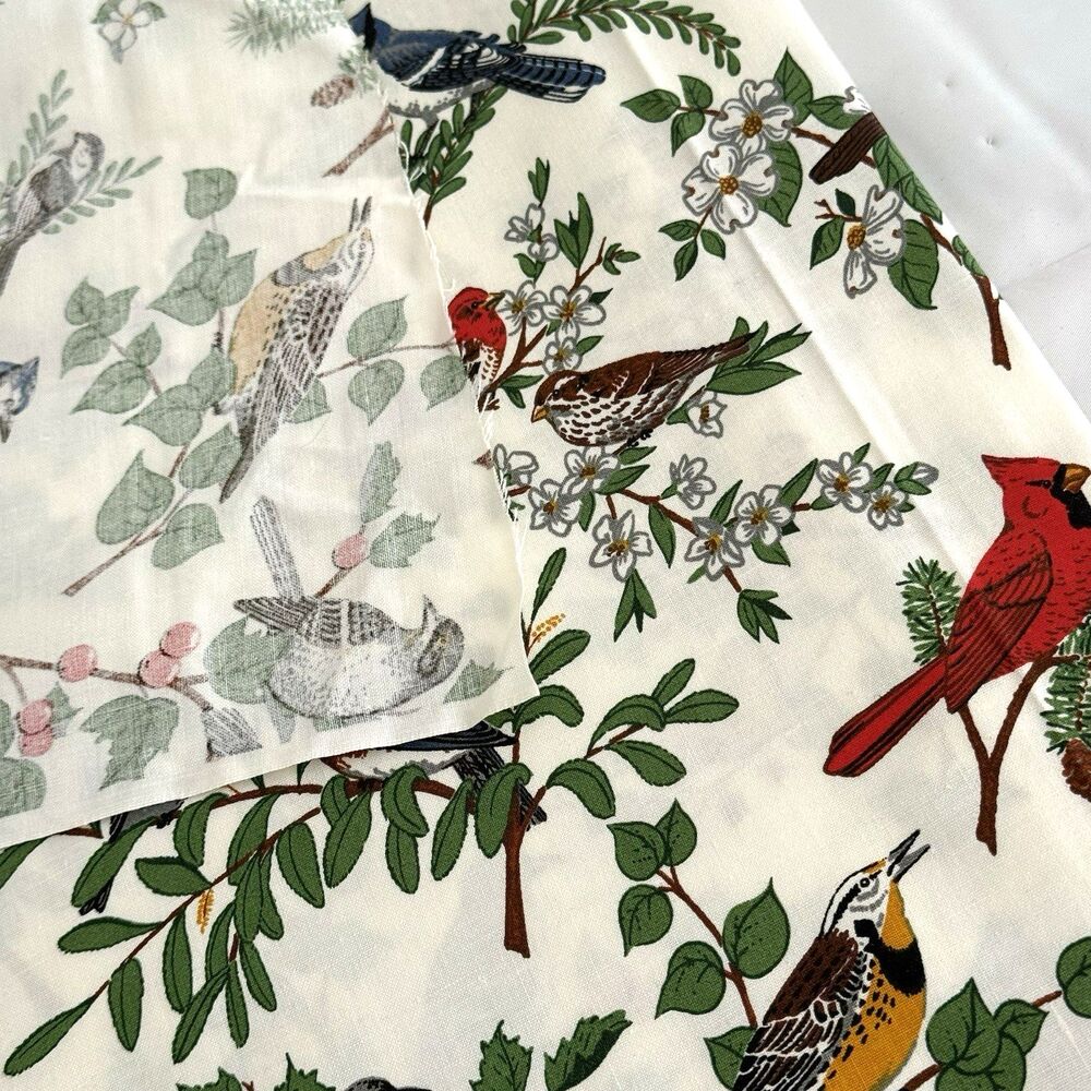 American Song Bird Cardinal Blue Jay Quilt Fabric Cotton Cranston 94 x 44 vtg - Picture 5 of 5